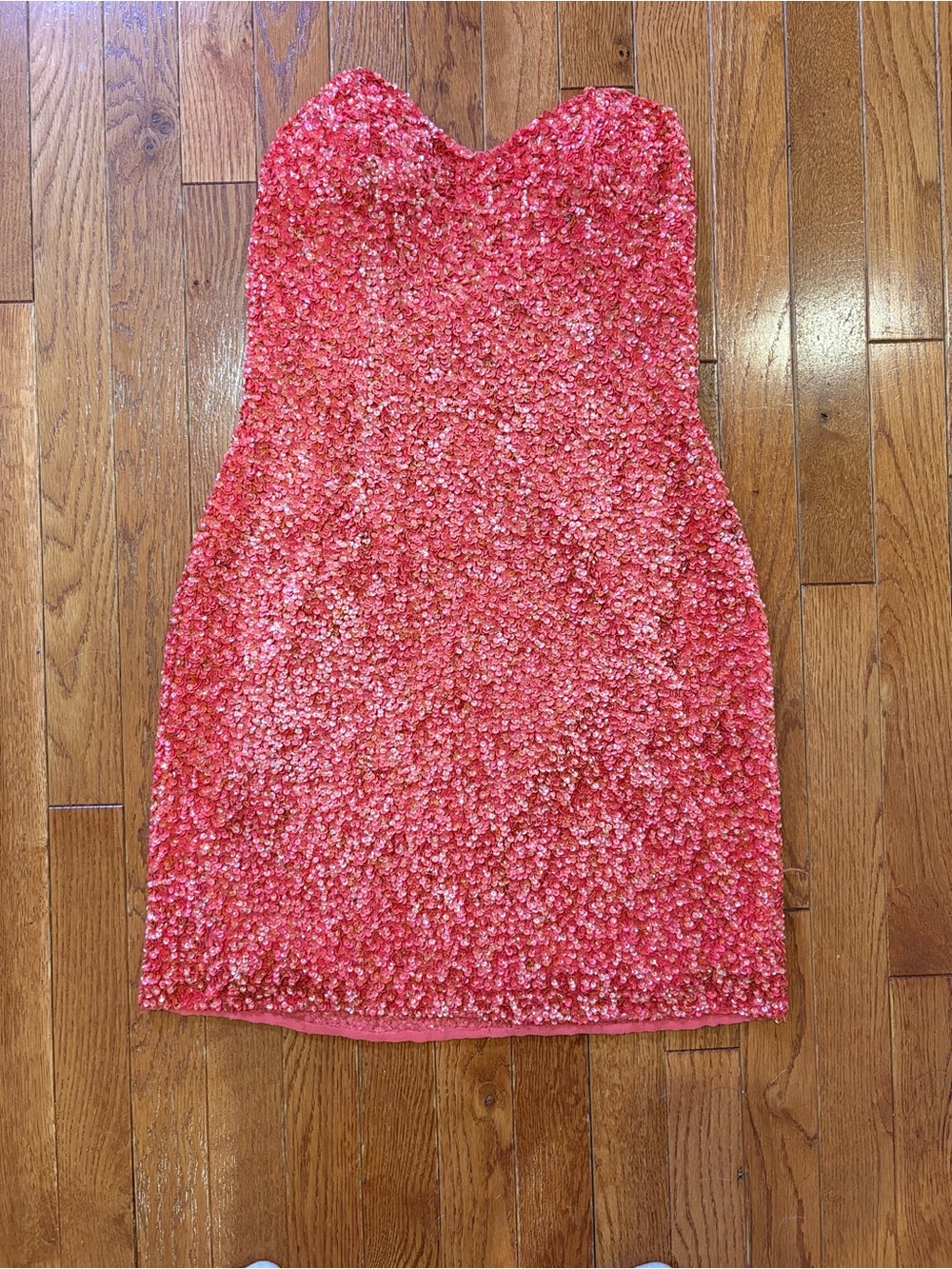 Scala Coral-Pink Sequin Strapless Mini Dress